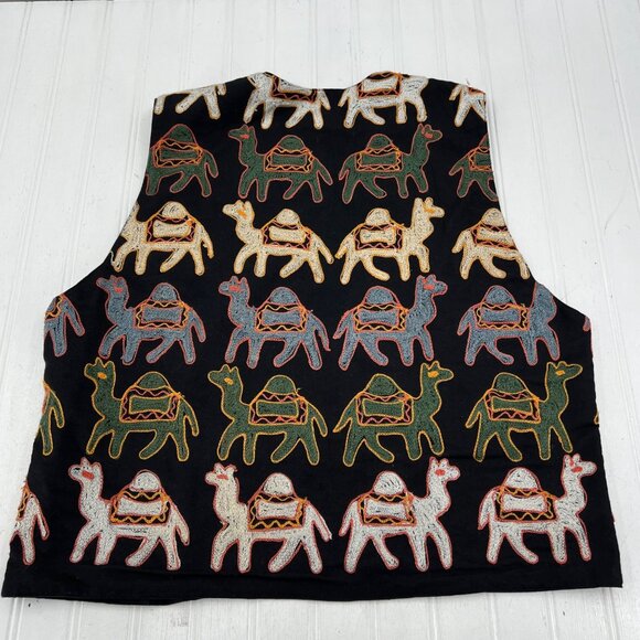 Soho Compagnie Vintage 80s 90s Embroidered Camel Vest Medium Made In India - Picture 5 of 6